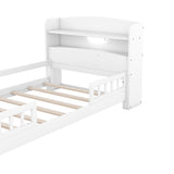 ZNTS Wood Twin Size Platform Bed with Built-in LED Light, Storage Headboard and Guardrail, White WF308150AAK