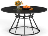 Black 47" Round Dining Table , Family-Sized for 4-6 People, Hourglass Metal Base & Curved Tabletop 58412360