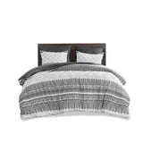 3 Piece Cotton Comforter Set with Chenille Tufting Gray Full/Queen B03596426