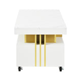 ON-TREND Contemporary Coffee Table with Faux Marble Top, Rectangle Cocktail Table with Caster WF305961AAK