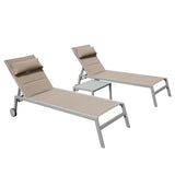 Outdoor Patio Chaise Lounge Set of 3, Aluminum Pool Lounge Chairs with Side Table and Wheels, W1859P172272