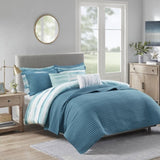 8 Piece Printed Seersucker Comforter and Quilt Set Collection Aqua Full/Queen B03597256