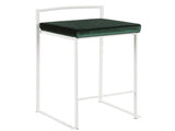 Fuji Contemporary Stackable Counter Stool in White with Green Velvet Cushion by LumiSource - Set of B202P222386