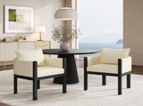 Linen Upholstered Armchair with Black Rubber Wood Legs in White N768P305168B