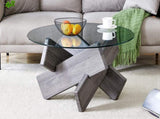 Round glass coffee table, 33.4" modern design unique coffee table. Tempered glass top with grey W1151P180317
