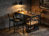 Bar Table and Stool Set 1 Table 2 Stools, Brown Wood Grain MDF Tabletop & Gold Metal Frame, Padded 81463431