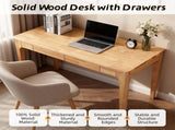 Solid Wood Desk with Drawers, Standing Desk with Smooth Edges, Home Office Desk for Small Spaces, 94318525