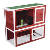 ZNTS Wood Rabbit Hutch, Pet Playpen with 2 Stories, Ramp, Doors, Pull-out Tray, Water Bottle, Outdoor W2181P153136