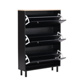 ON-TREND Narrow Design Tipping Bucket Shoe Cabinet with 3 Flip Drawers, Wood Grain Pattern Top WF308731AAB