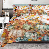 3PCS Colorful Oil Painting Pumpkin Pattern Quilt Set Queen Size for All Seasons Flower Fall Leaves 33445904