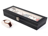 6 Compartments High-grade Leather Watch Collection Storage Box Black 57569750