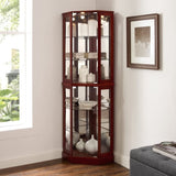6 Shelf Corner Curio Display Cabinet with Lights, Mirrors and Adjustable Shelves, Cherry W1693P165027