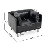 39" Vintage Black Faux Leather Lounge Chair with Polyester and PU Leather Upholstery, Solid Wood N767P208310K