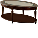 ZNTS Transitional 1pc Coffee Table Dark Cherry Open Bottom Shelf Beveled Glass Top Turned Legs Living B011P144698