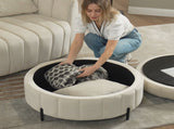 31.5"W Upholstered Round Ottoman With Reversible Lid, Velvet Storage Stool, Channel Tufted W3118P272635