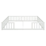 Double Twin Floor Bed with Fence, Guardrails, without door, White W504P143286
