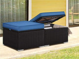 Wicker Patio Storage Ottomans with Cushions, Set of 2, Brown/Dark Blue 80545807