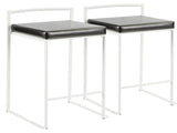 Fuji Contemporary Stackable Counter Stool in White with Black Faux Leather Cushion by LumiSource B202P222380