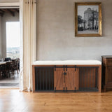 56"L, Furniture Style 2 in 1 Dog Crate with Padded Seat, Sliding Barn Door, Luxury Wooden Dog N843P293660W