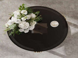 Modern Black Mirror Coffee Table, Asymmetrical Metal, Circular Metal Drum Base, Gold Finish & Lower N735P177478B
