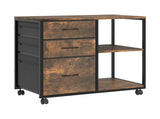 Wood Filing Cabinet with Casters, Weathered Wood Fluted, Iron Clad Wood, Melamine Faced, 3 Tall 62583887