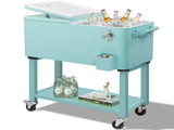 80 Quart Rolling Ice Chest, Portable Bar Drink Cooler with Catch Basin, Bottom Storage Tray and 10515126