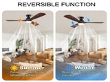 52 Inch Ceiling Fan with LED Light, 3 Solid Wood Blades, Reversible DC Motor, Remote Control, Modern W3816P585792