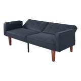 Modern PU Leather Futon Sofa with Tufted Backrest, Adjustable Reclining Couch with Wood & Metal 17372453