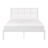 1pc Queen Platform Bed, Metal Frame White Finish Faux Cane Panel Headboard Casual Coastal Bedroom B011P214036