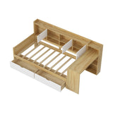 Wooden L-Shape Daybed with Seven Storage Cabinets and Two Storage Drawers, Multi-functional Bed with 67327891