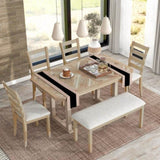 ZNTS 6-Piece Rubber Wood Dining Table Set with Beautiful Wood Grain Pattern Tabletop Solid Wood Veneer 48310127