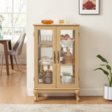 2 Doors Curio Cabinet with Tempered Glass Doors, Curio Cabinets with Mirrored Back Panel and W2275P178895