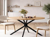 42" Round Dining Table for 4 Persons, Melamine MDF Tabletop & Black Metal Cross Legs, Natural Wood 74770377