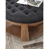 Wire-brushed Finish Natural Tone/Dark Gray 1pc Ottoman Transitional Style Deep Button Linen Like B011P184967