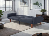 Modern PU Leather Futon Sofa with Tufted Backrest, Adjustable Reclining Couch with Wood & Metal 17372453