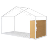 Twin Size Metal Bed House Bed Frame with Shelves and Lights, White N737P176708K