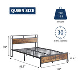 ZNTS Industrial QUEEN Bed Frame with LED Lights and 2 USB Ports, Bed Frame Full Size with Storage, Noise W1935123361