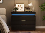 Nightstand with Charging Station and LED Lights,Night Stand with Sliding Top for Bedroom,Bedside W1162P320229