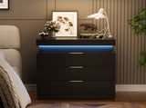 Nightstand with Charging Station and LED Lights,Night Stand with Sliding Top for Bedroom,Bedside W1162P320229