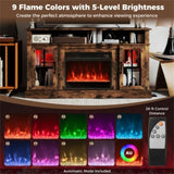 58" TV Stand with RGB Fireplace Rustic Brown- Smart App Remote Control, 4777 BTU Heater 89848324