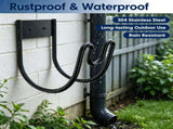 2 PCS Wall Mount Garden Hose Holder, 304 Stainless Steel Hose Hanger with UShaped Nozzle Slot, 87684201
