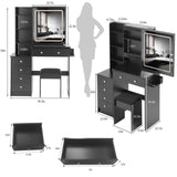 37" Middle Size Left Bedside Cabinet Vanity Table Cushioned Stool Dresser Set, 2 AC2 USB Socket, W936P224320