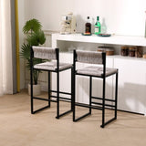 Gray Set of 2 Hand Weave Bars with Back Counter Height Bar Chairs Paper Rope Woven Dining W1757138690