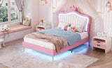 ZNTS Twin Size Upholstered Bed Frame with LED Lights, Modern Upholstered Princess Bed With Crown WF315530AAH