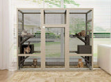 62.6" Outdoor Wooden Cat House Large Catio, Solid Wood Cat Cage Shelter Enclosure Playpen with W773P396361