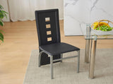 4pcs long backrest square hollow decoration PU leather dining chair round tube black cushion 98227246