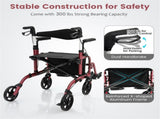 2-in-1 Rollator Walker & Wheelchair 6-Level Adjustable Handles, 1-Hand Folding, Storage 59905372