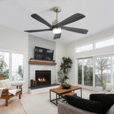 52 Inch Modern Ceiling Fan With Dimmable LED Light 5 Solid Wood Blades Smart Remote Control W934P264729