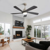 ZNTS 52 Inch Modern Ceiling Fan With Dimmable LED Light 5 Solid Wood Blades Remote Control Reversible DC W882P151478