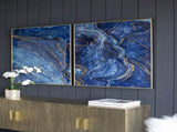 Set of 2 Blue and Gold Framed Art Panels, Unique Marbled Design, 30.5" x 40" W2078130282